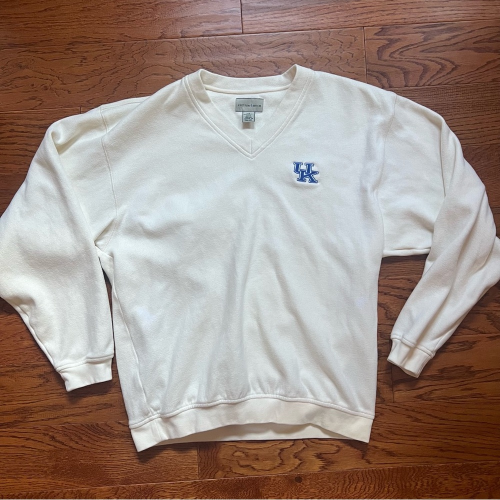 Kentucky Wildcats V Neck Sweater Mens Large White Blue UK Cutter Buck